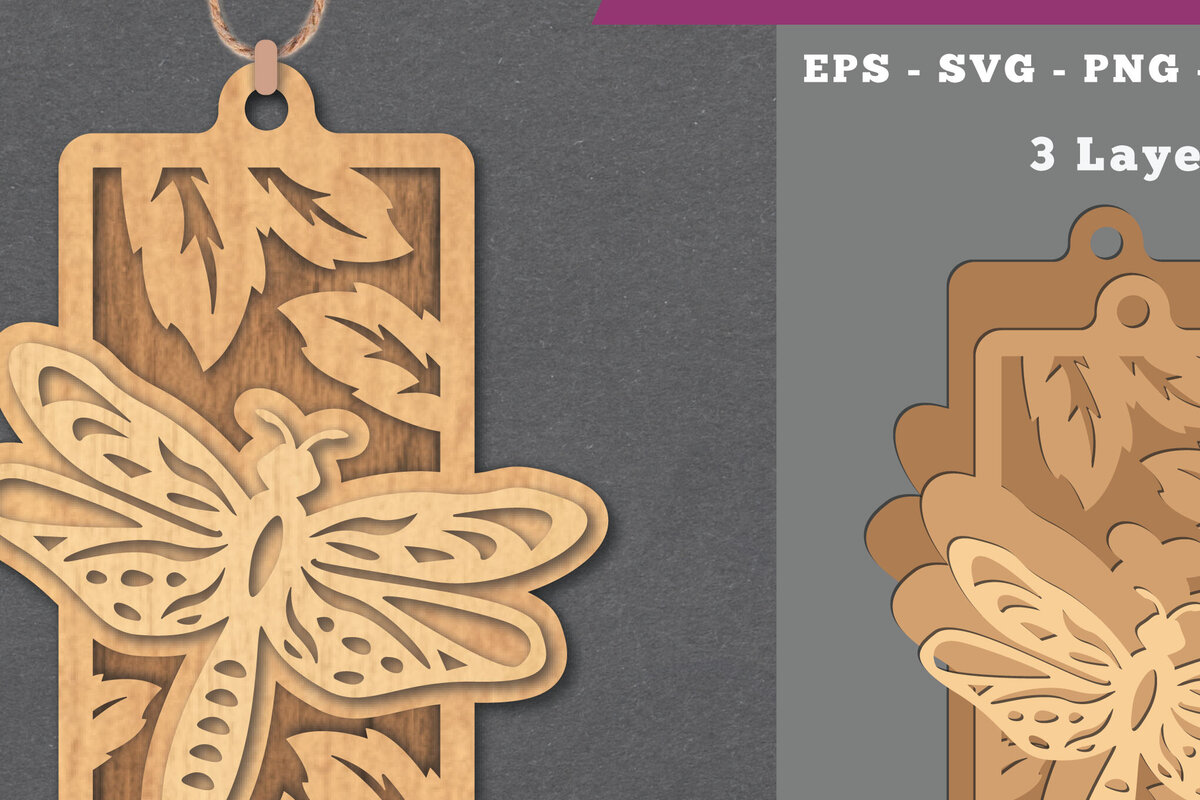 Σετ των 3 Intra απο ξύλο plywood 3mm-4mm πάχος - Στολίδι κοπής με λέιζερ Dragonfly  5 Δίασταση 6x6 cm INTRAFABR-112131054