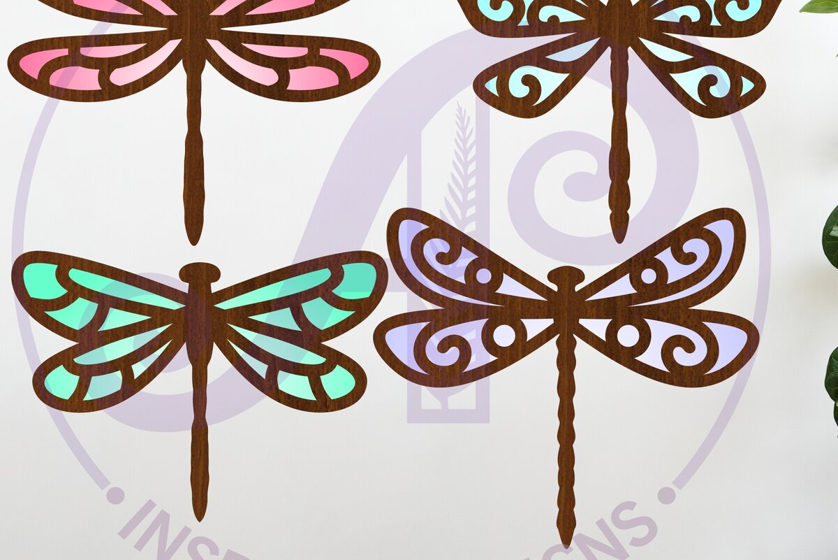 Intra απο ξύλο plywood 3mm-4mm πάχος - Dragonfly δύο επιπέδων κοπής με λέιζερ  Δίασταση 30x20 cm INTRAFABR-123525265