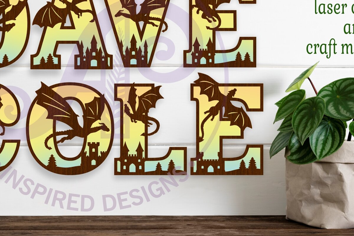 Intra απο ξύλο plywood 3mm-4mm πάχος - Σετ αλφάβητου Dragons. Γράμματα 2 επιπέδων 53 Δίασταση 30x20 cm INTRAFABR-112777851