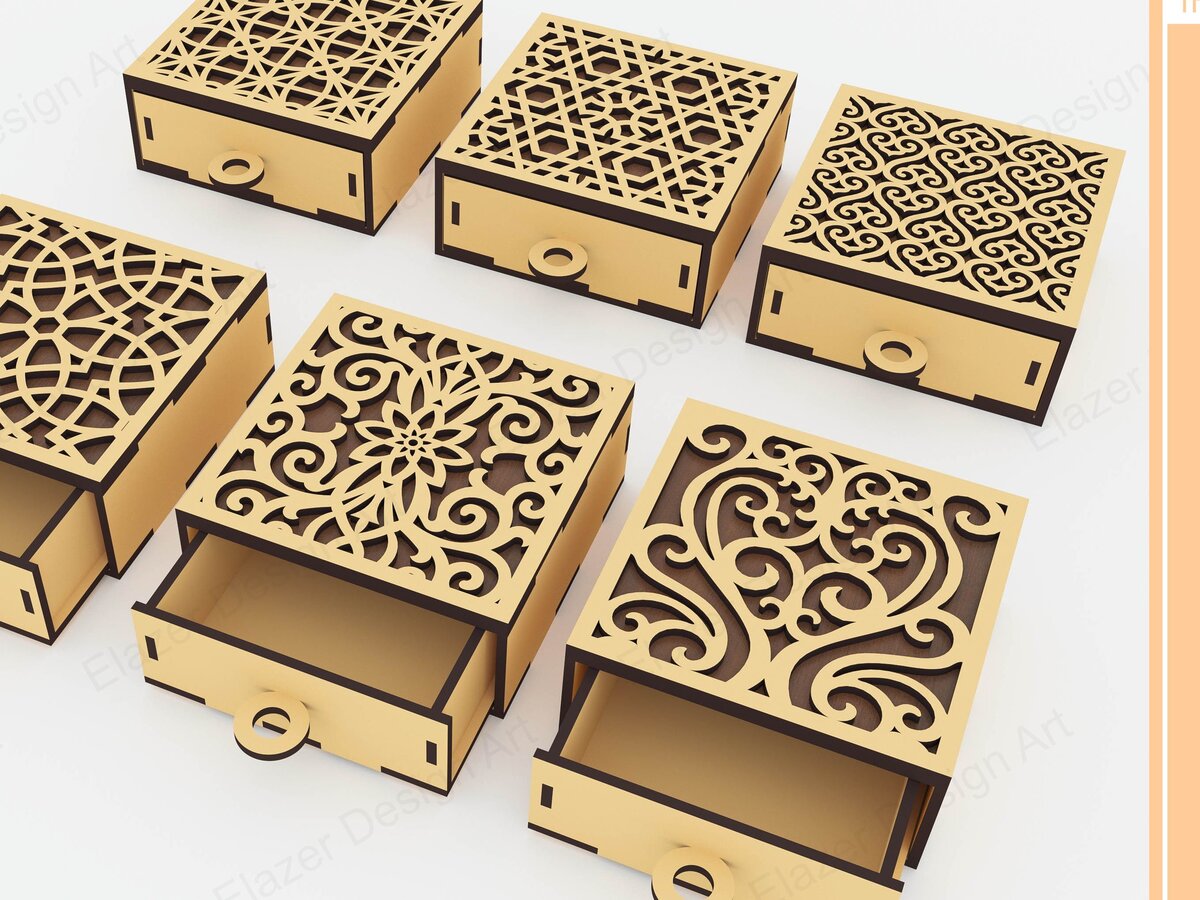 Σετ των 3 Intra απο ξύλο plywood 3mm-4mm πάχος - Αρχεία  Cut Laser Box Drawer Box Δίασταση 100x100 cm INTRAFABR-72392558