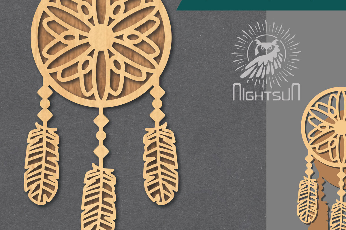 Σετ των 2 Intra απο ξύλο plywood 3mm-4mm πάχος - Διακόσμηση Dreamcatcher Cut Laser 3 Δίασταση 20x20 cm INTRAFABR-124402923