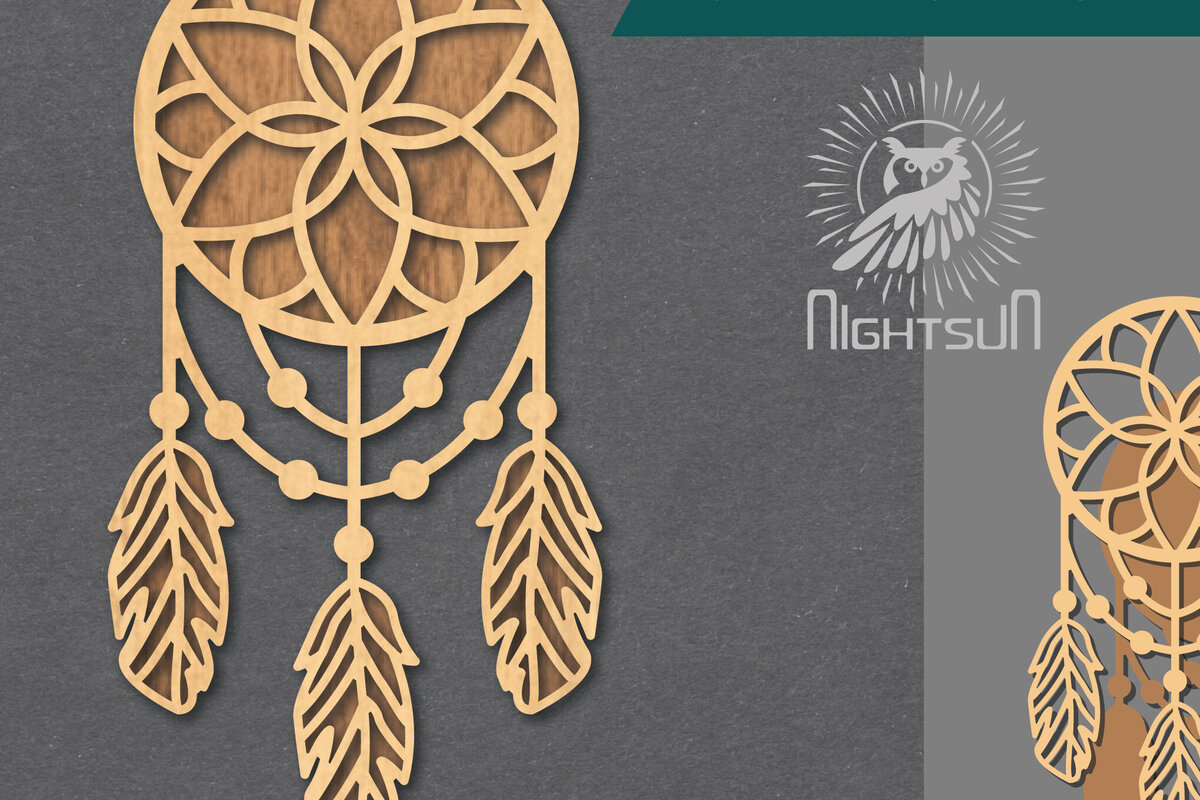 Σετ των 2 Intra απο ξύλο plywood 3mm-4mm πάχος - Διακόσμηση Dreamcatcher Cut Laser 4 Δίασταση 20x20 cm INTRAFABR-124402934