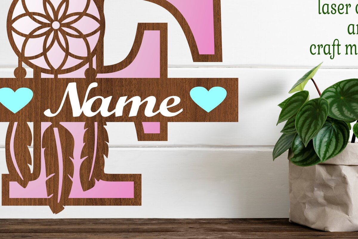 Σετ των 2 Intra απο ξύλο plywood 3mm-4mm πάχος - Ονειροπαγίδα Monogram Letter F  Cut Δίασταση 20x20 cm INTRAFABR-71527746