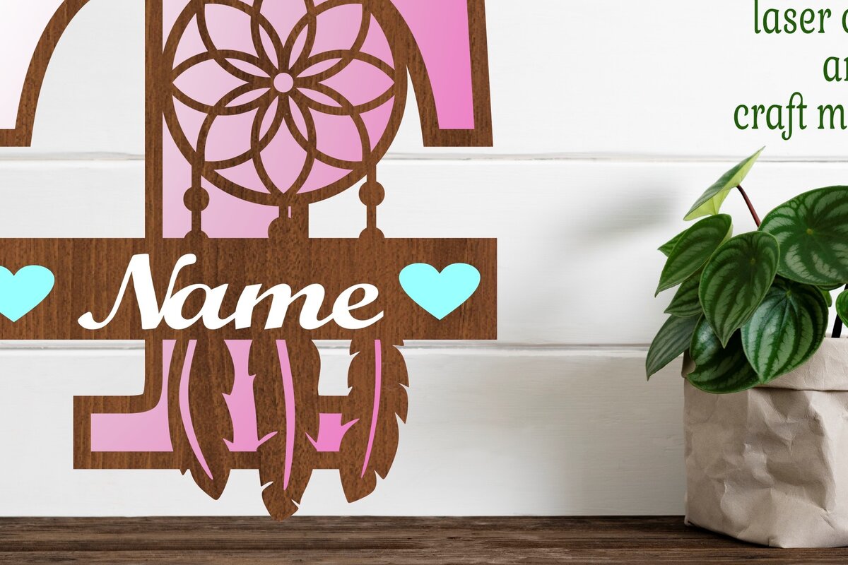 Σετ των 2 Intra απο ξύλο plywood 3mm-4mm πάχος - Ονειροπαγίδα Monogram Letter T  Cut Δίασταση 20x20 cm INTRAFABR-71528142