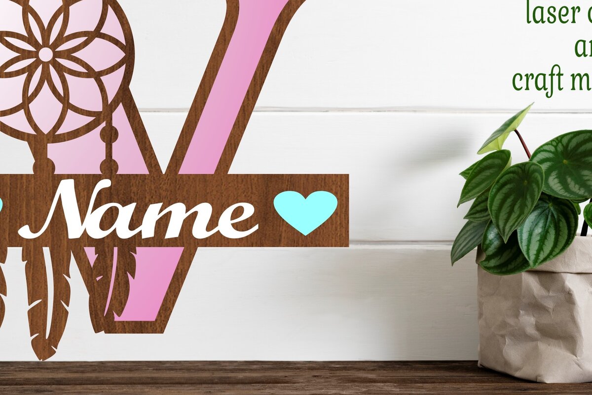 Σετ των 2 Intra απο ξύλο plywood 3mm-4mm πάχος - Ονειροπαγίδα Monogram Letter V  Cut Δίασταση 20x20 cm INTRAFABR-71528181