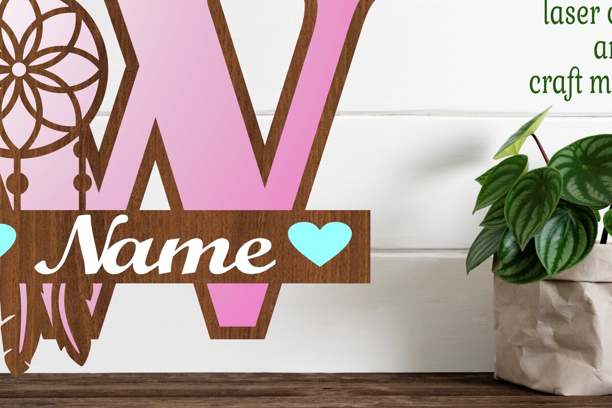 Σετ των 2 Intra απο ξύλο plywood 3mm-4mm πάχος - Ονειροπαγίδα Monogram Letter W  Cut Δίασταση 20x20 cm INTRAFABR-71528196