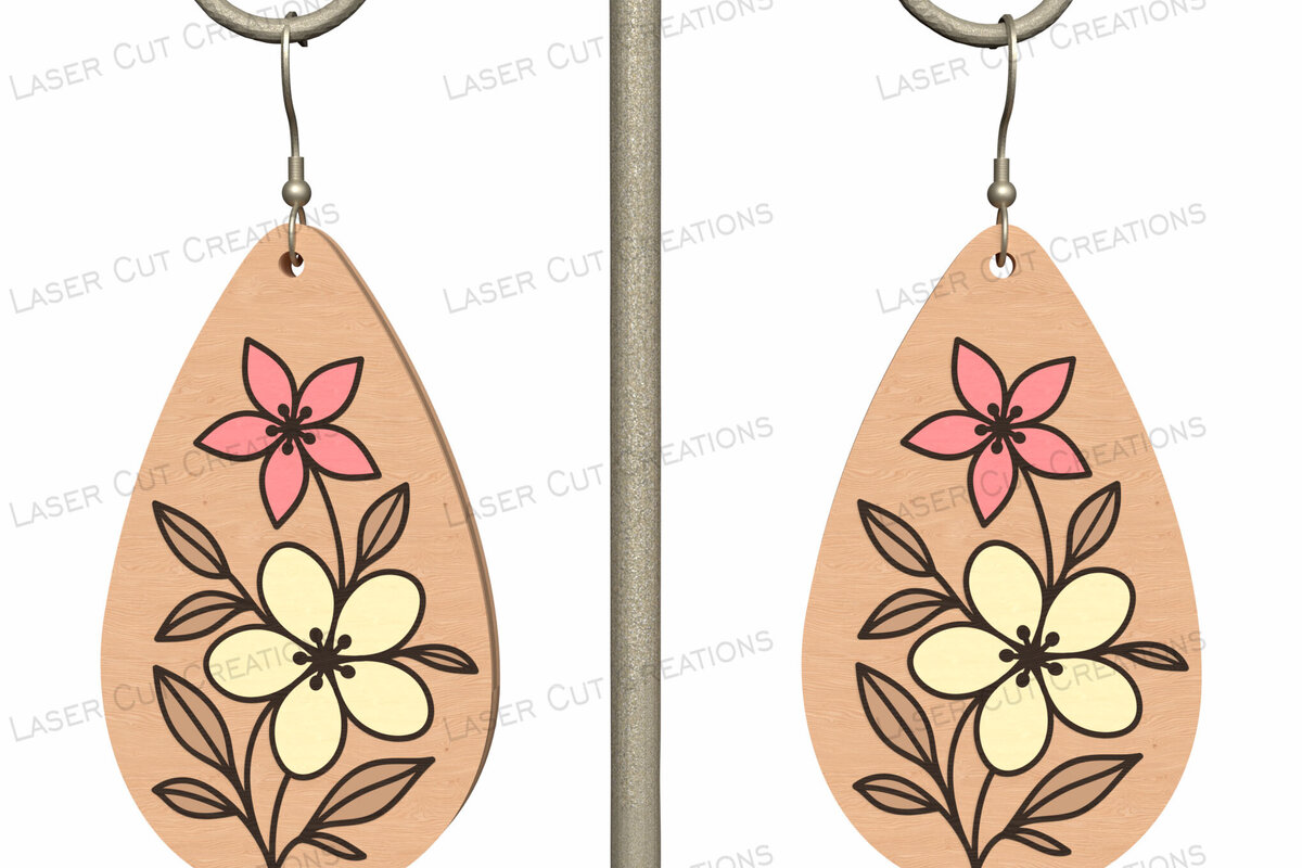 Σετ των 3 Intra απο ξύλο plywood 3mm-4mm πάχος - Σκουλαρίκια Dual Bloom Teardrop  Δίασταση 3x3 cm INTRAFABR-124634082