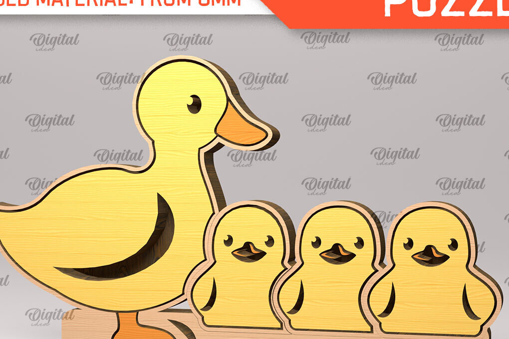Intra απο ξύλο plywood 3mm-4mm πάχος - Duck Family Puzzle  Δίασταση 30x20 cm INTRAFABR-99619319