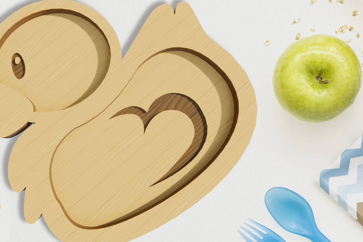 Σετ των 2 Intra απο ξύλο plywood 3mm-4mm πάχος - Πάπια . Παιδικό πιάτο κοπής με λέιζερ Δίασταση 30x20 cm INTRAFABR-79049383