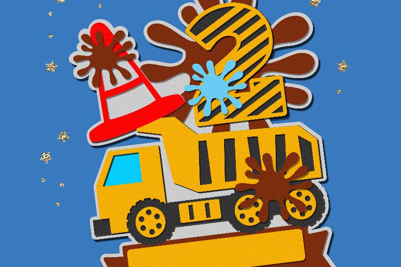 Σετ των 3 Intra απο ξύλο plywood 3mm-4mm πάχος - Dump Truck Cake Topper 3D  Δίασταση 20x20 cm INTRAFABR-105579537