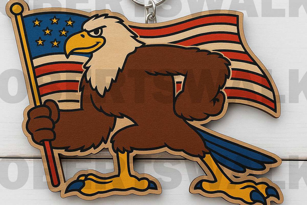 Σετ των 3 Intra απο ξύλο plywood 3mm-4mm πάχος - Μπρελόκ με λέιζερ Eagle Flag  Δίασταση 4x4 cm INTRAFABR-122268390