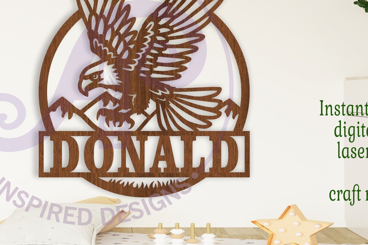 Intra απο ξύλο plywood 3mm-4mm πάχος - Eagle Name Sign  Laser Δίασταση 30x20 cm INTRAFABR-103547556