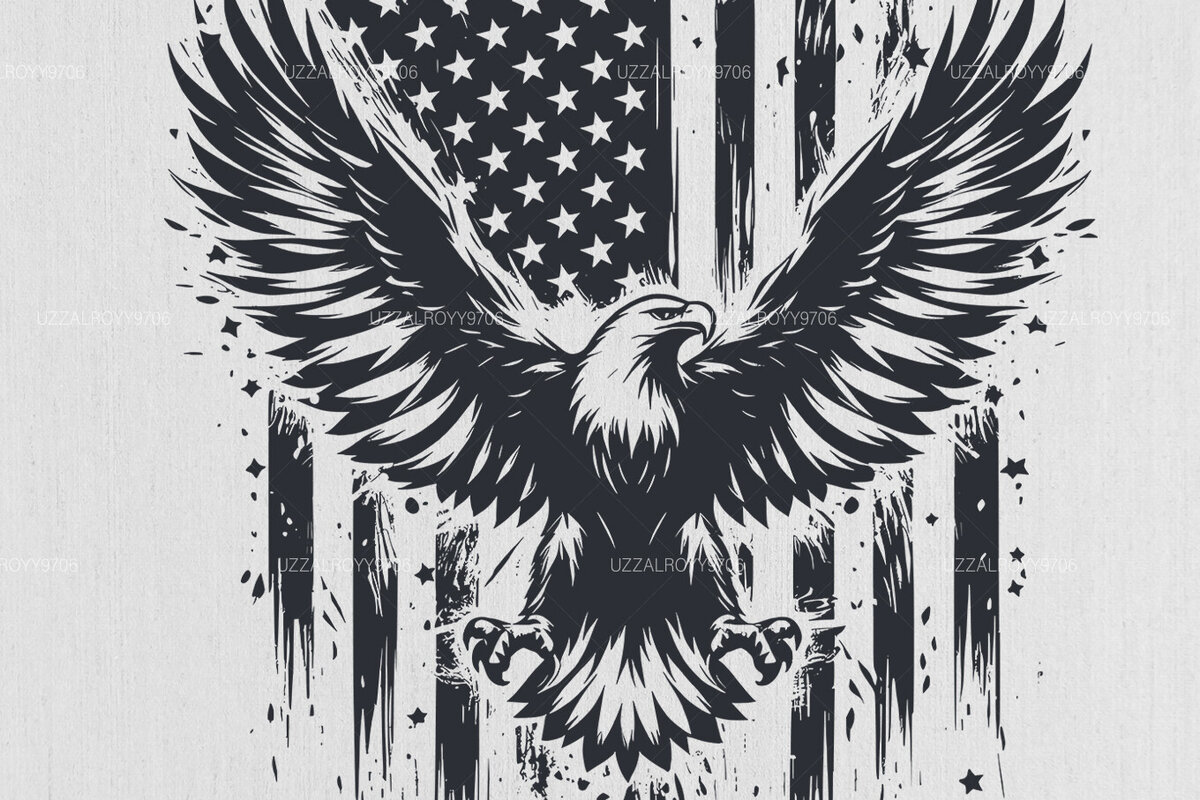Intra απο ξύλο plywood 3mm-4mm πάχος - Μπλουζάκι αετός με αμερικανική σημαία  Δίασταση 40x50 cm INTRAFABR-97940268