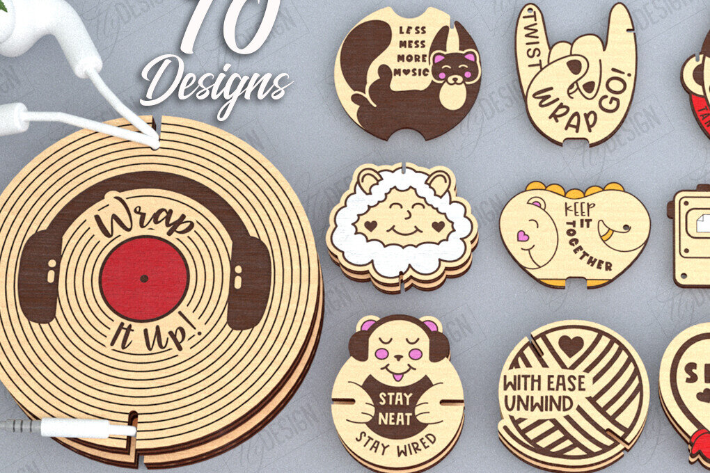 Σετ των 2 Intra απο ξύλο plywood 3mm-4mm πάχος - Πακέτο κοπής με λέιζερ Organiser Cord Ακουστικών Δίασταση 20x20 cm INTRAFABR-120134364