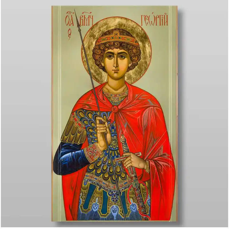 Σετ των 2 Εικόνα Ορθοδοξίας με περίγραμμα χρυσό σε ξύλο Φλαμουρίας  με  βάση Γεώργιος ο Νικομάχος Μεγαλομάρτυρας, Χειροποίητη Ελληνορθόδοξη , Κρεμαστή πλάκα βυζαντινής τέχνης, χριστιανική τέχνη Διάσταση 15x11 cm (5,9 x 4,3 ίντσες) INTRAEK-2991