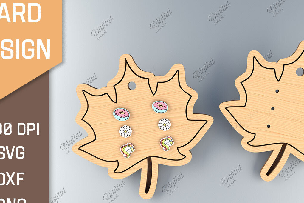 Σετ των 3 Intra απο ξύλο plywood 3mm-4mm πάχος - Κάρτα σκουλαρίκι Lasercut. 3D Maple Leaf  Δίασταση 3x3 cm INTRAFABR-85700952