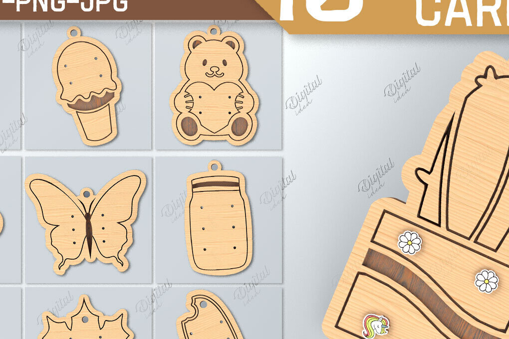 Σετ των 3 Intra απο ξύλο plywood 3mm-4mm πάχος - Πακέτο κάρτας σκουλαρίκι . 3D Layared Card Δίασταση 3x3 cm INTRAFABR-85476177