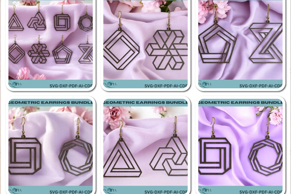 Σετ των 3 Intra απο ξύλο plywood 3mm-4mm πάχος - Πακέτο σχεδίασης σκουλαρικιών 243 Δίασταση 3x3 cm INTRAFABR-118633782