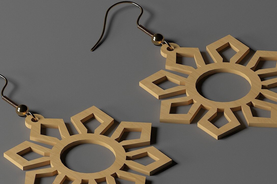 Σετ των 3 Intra απο ξύλο plywood 3mm-4mm πάχος - Σχέδια Σκουλαρίκια Κοσμήματα Glowforge Cricut Δίασταση 3x3 cm INTRAFABR-44665251