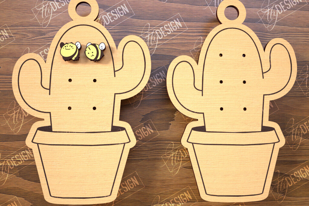 Σετ των 3 Intra απο ξύλο plywood 3mm-4mm πάχος - Εμφάνιση σκουλαρικιών | Οθόνη σε σχήμα κάκτου Δίασταση 3x3 cm INTRAFABR-102524928