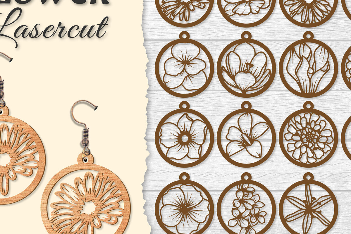 Σετ των 3 Intra απο ξύλο plywood 3mm-4mm πάχος - Σκουλαρίκι Flower cut Laser Δίασταση 3x3 cm INTRAFABR-122656044