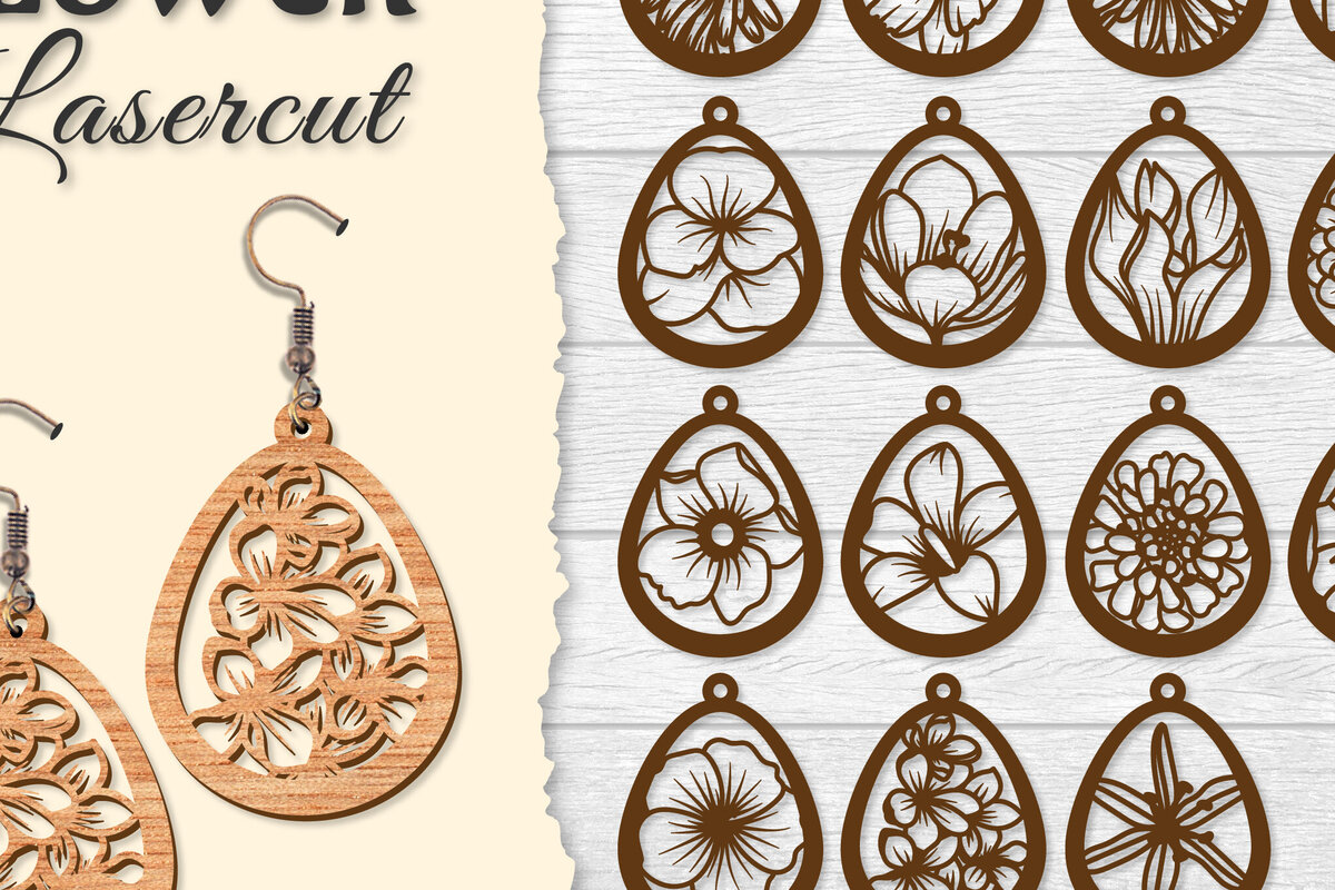 Σετ των 3 Intra απο ξύλο plywood 3mm-4mm πάχος - Σκουλαρίκι Flower cut Laser Δίασταση 3x3 cm INTRAFABR-122656051