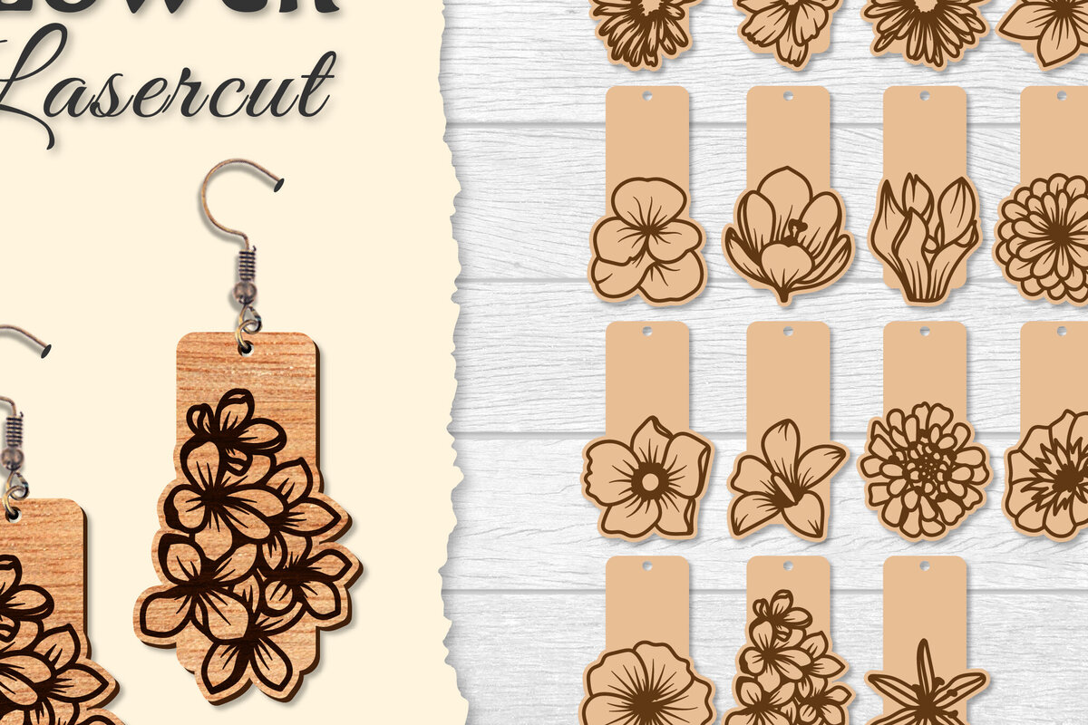 Σετ των 3 Intra απο ξύλο plywood 3mm-4mm πάχος - Σκουλαρίκι Flower cut Laser Δίασταση 3x3 cm INTRAFABR-122656060