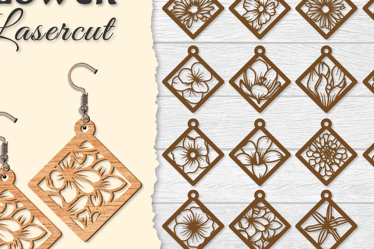 Σετ των 3 Intra απο ξύλο plywood 3mm-4mm πάχος - Σκουλαρίκι Flower cut Laser Δίασταση 3x3 cm INTRAFABR-122656046