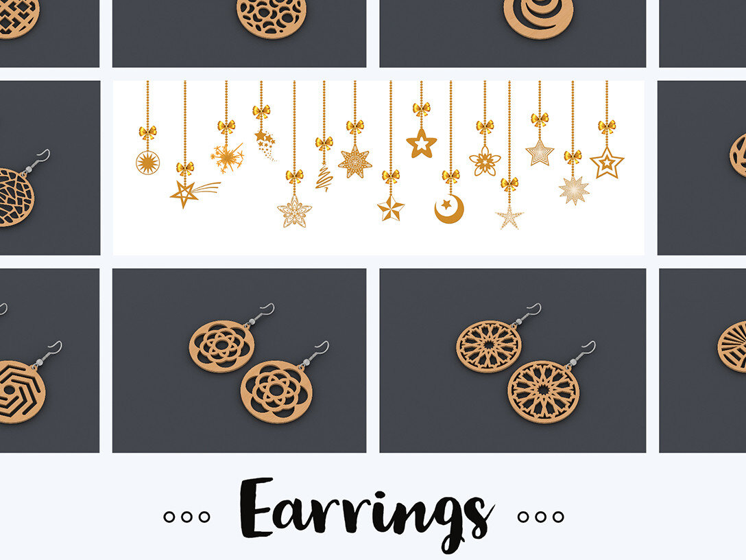 Σετ των 3 Intra απο ξύλο plywood 3mm-4mm πάχος - Σετ κοσμημάτων σκουλαρίκια  DXF CDR File 178 Δίασταση 3x3 cm INTRAFABR-54582034