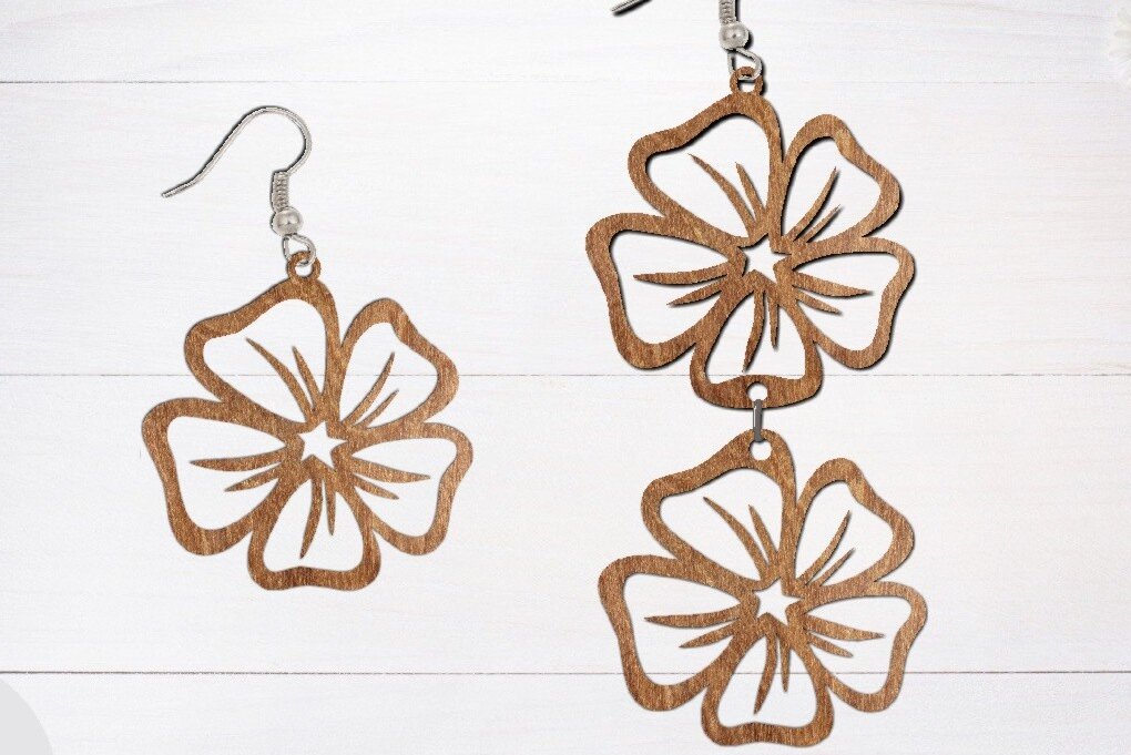 Σετ των 3 Intra απο ξύλο plywood 3mm-4mm πάχος - Σκουλαρίκι  κοπής με λέιζερ, Σκουλαρίκι λουλουδιών Δίασταση 3x3 cm INTRAFABR-69806425