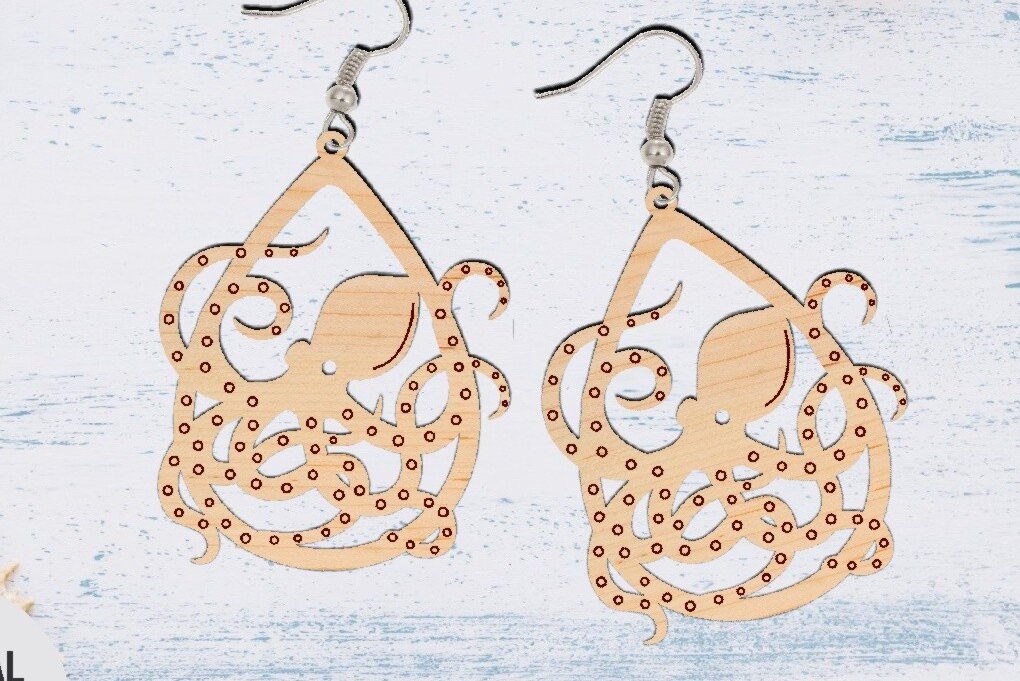 Σετ των 3 Intra απο ξύλο plywood 3mm-4mm πάχος - Σκουλαρίκι κομμένο  με λέιζερ, σκουλαρίκι χταπόδι Δίασταση 3x3 cm INTRAFABR-70546056