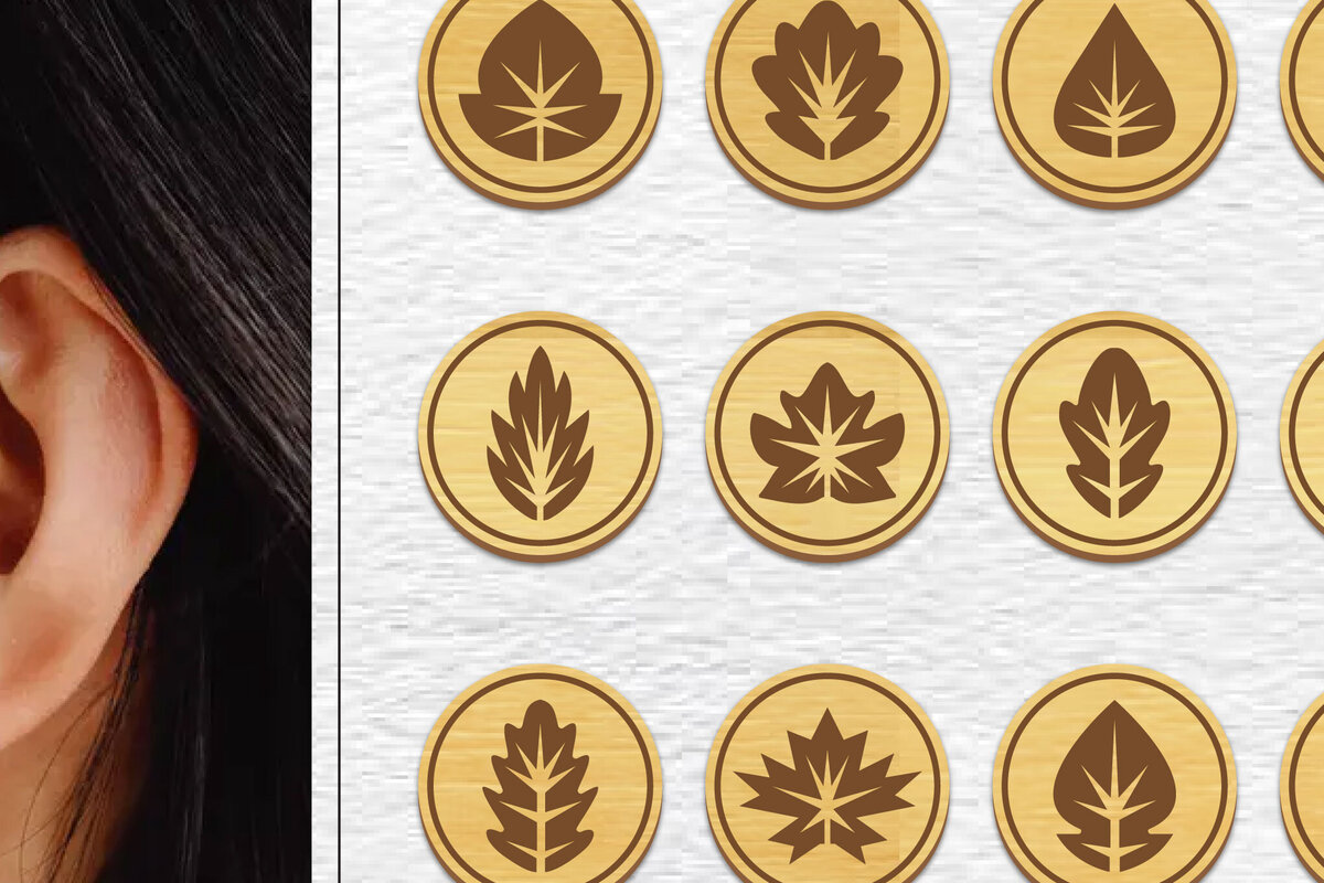 Σετ των 3 Intra απο ξύλο plywood 3mm-4mm πάχος - Σκουλαρίκι Μαγνητισμός Φύλλα Δέσμη Lasercut Δίασταση 3x3 cm INTRAFABR-101769573