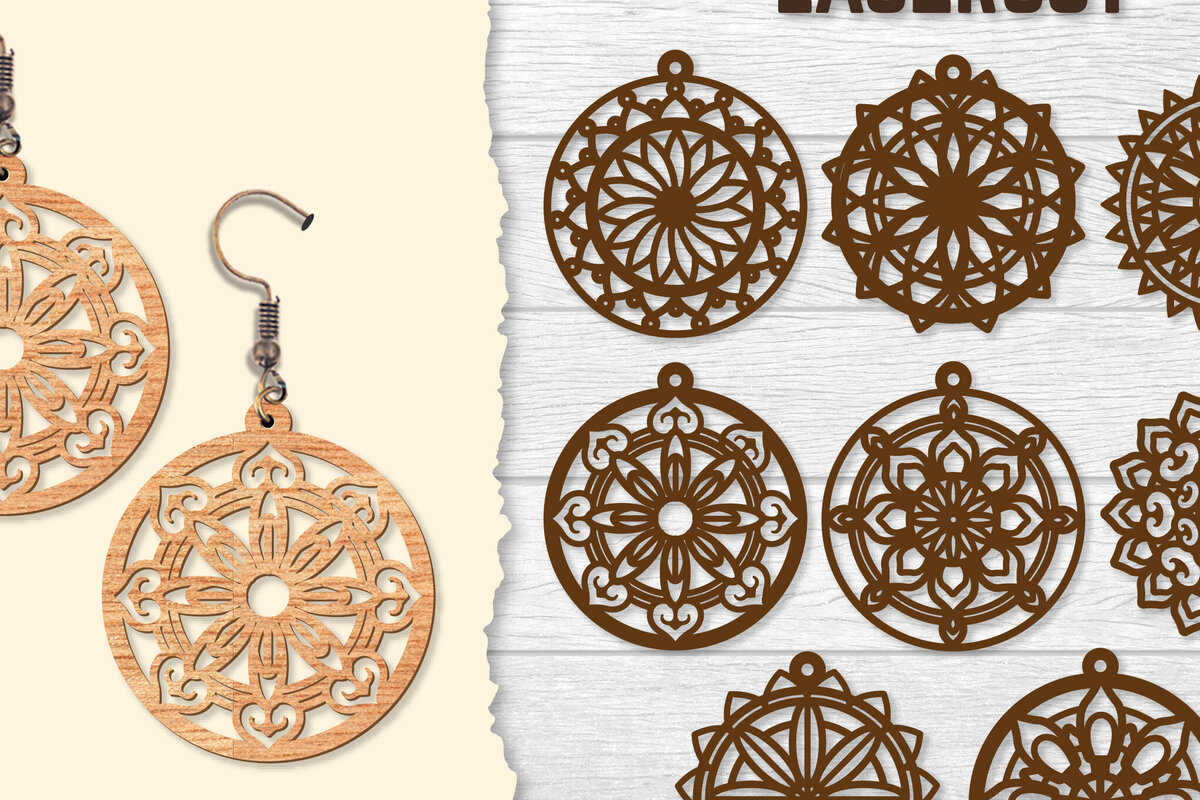 Σετ των 3 Intra απο ξύλο plywood 3mm-4mm πάχος - Σκουλαρίκια Mandala Lasercut BNDLES Δίασταση 3x3 cm INTRAFABR-120627100