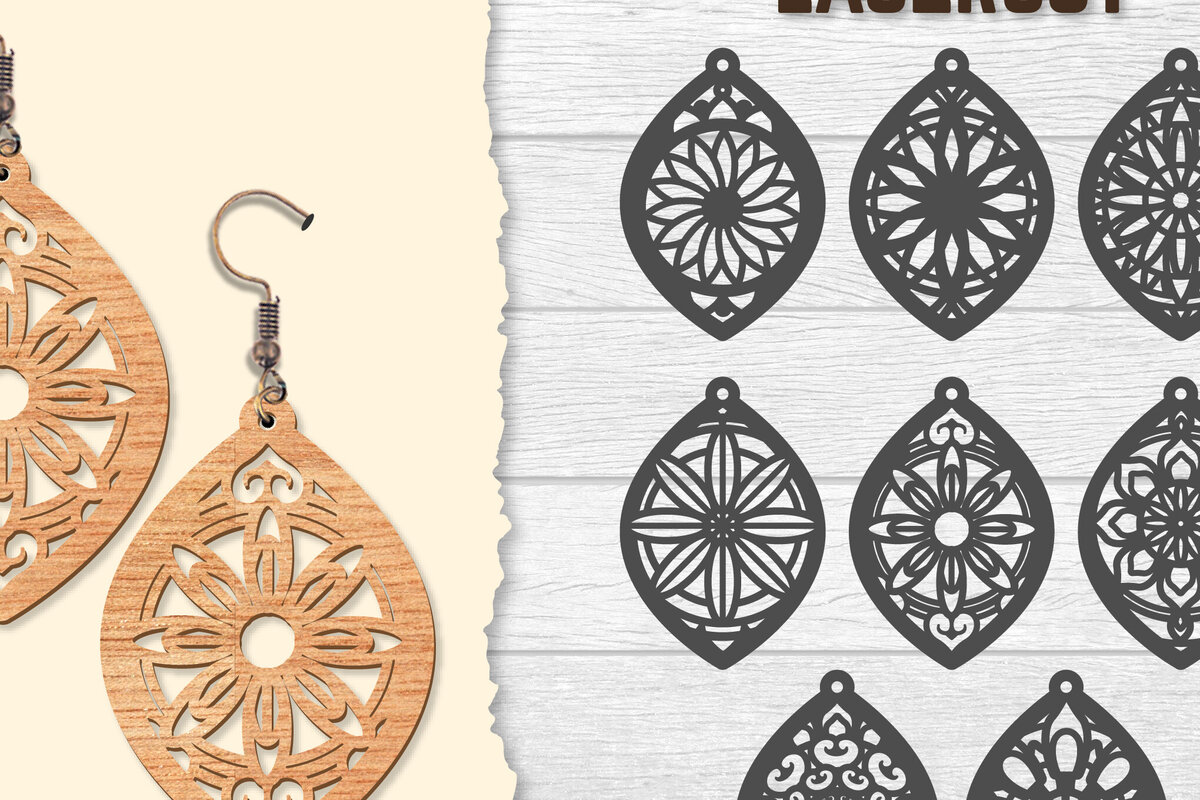 Σετ των 3 Intra απο ξύλο plywood 3mm-4mm πάχος - Σκουλαρίκια Mandala Lasercut BNDLES Δίασταση 3x3 cm INTRAFABR-120627176