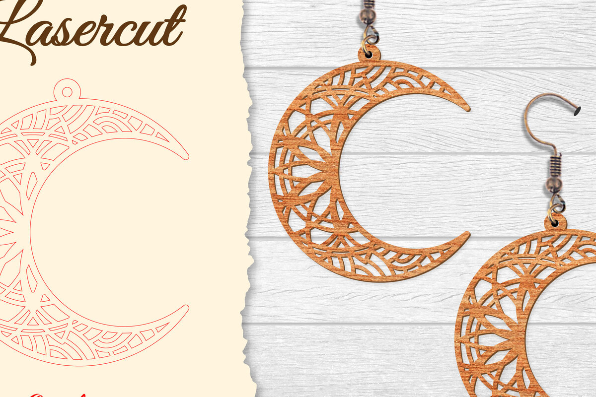 Σετ των 3 Intra απο ξύλο plywood 3mm-4mm πάχος - Σκουλαρίκι Moon Mandala Lasercut Δίασταση 3x3 cm INTRAFABR-121492720