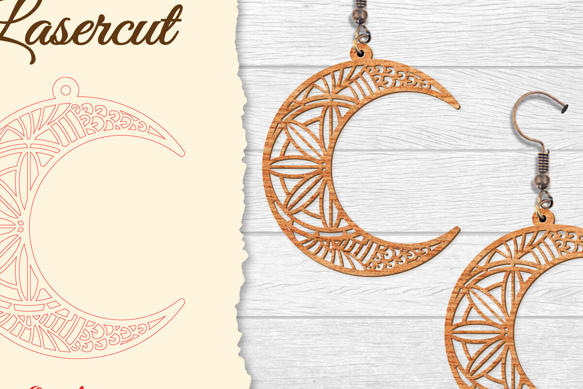 Σετ των 3 Intra απο ξύλο plywood 3mm-4mm πάχος - Σκουλαρίκι Moon Mandala Lasercut Δίασταση 3x3 cm INTRAFABR-121492725