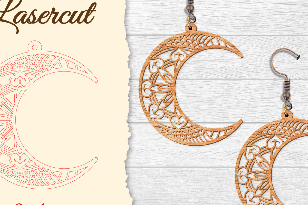 Σετ των 3 Intra απο ξύλο plywood 3mm-4mm πάχος - Σκουλαρίκι Moon Mandala Lasercut Δίασταση 3x3 cm INTRAFABR-121492729