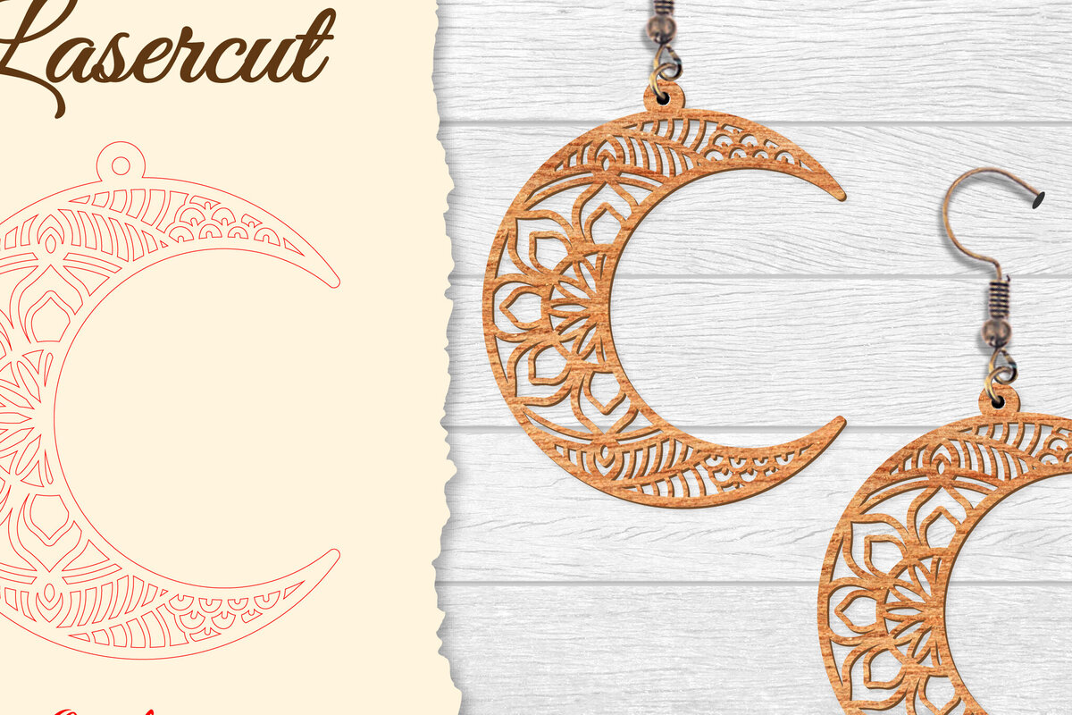 Σετ των 3 Intra απο ξύλο plywood 3mm-4mm πάχος - Σκουλαρίκι Moon Mandala Lasercut Δίασταση 3x3 cm INTRAFABR-121492732