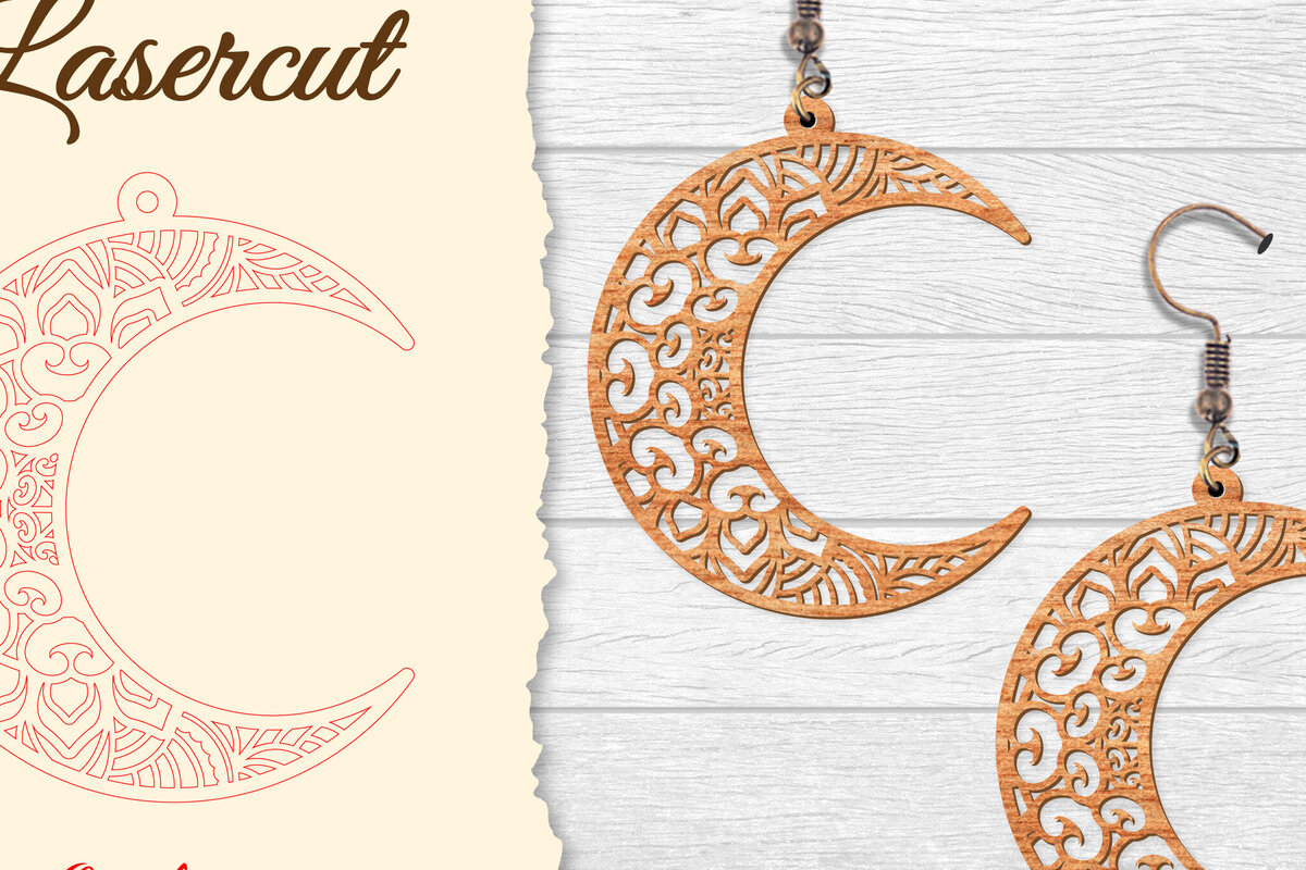 Σετ των 3 Intra απο ξύλο plywood 3mm-4mm πάχος - Σκουλαρίκι Moon Mandala Lasercut Δίασταση 3x3 cm INTRAFABR-121492736