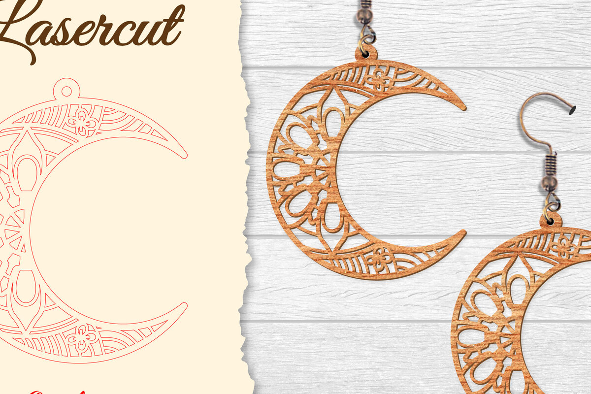 Σετ των 3 Intra απο ξύλο plywood 3mm-4mm πάχος - Σκουλαρίκι Moon Mandala Lasercut Δίασταση 3x3 cm INTRAFABR-121492742