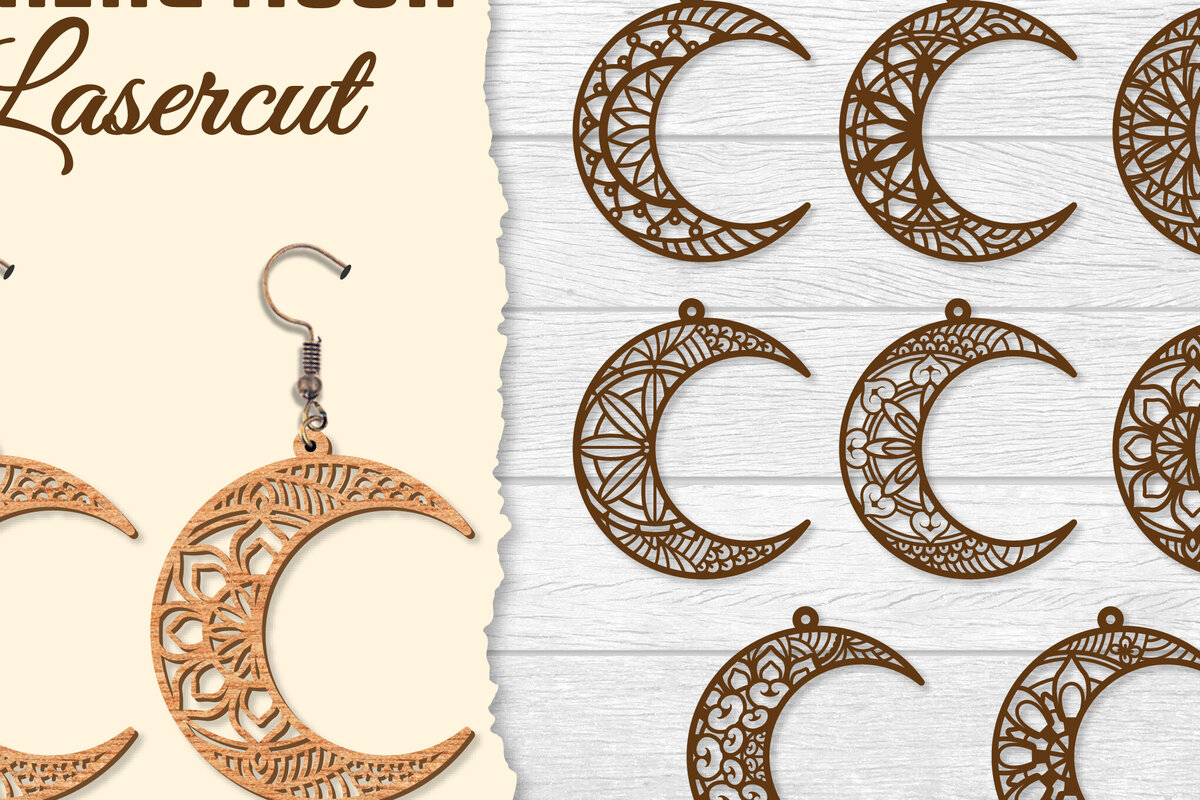 Σετ των 3 Intra απο ξύλο plywood 3mm-4mm πάχος - Σκουλαρίκια Moon Mandala Lasercut BNDLES Δίασταση 3x3 cm INTRAFABR-121492748