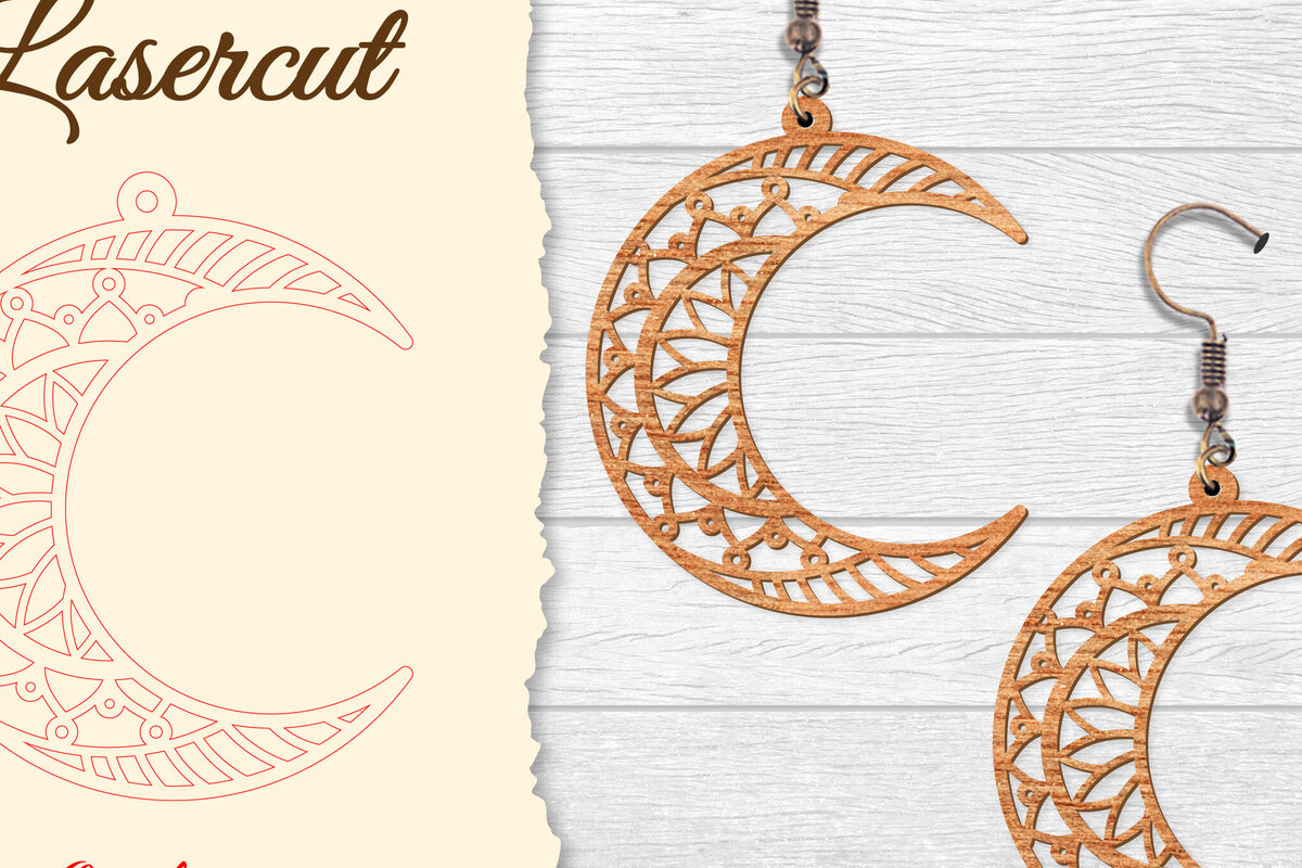 Σετ των 3 Intra απο ξύλο plywood 3mm-4mm πάχος - Σκουλαρίκι Moon Mandala Lasercut Δίασταση 3x3 cm INTRAFABR-121492718