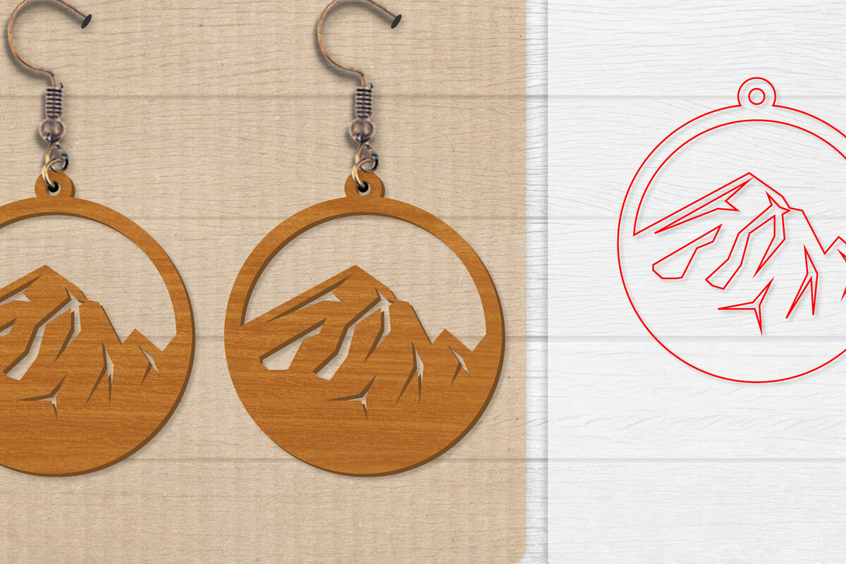 Σετ των 3 Intra απο ξύλο plywood 3mm-4mm πάχος - Σκουλαρίκι Mountain Lasercut Δίασταση 3x3 cm INTRAFABR-114653637