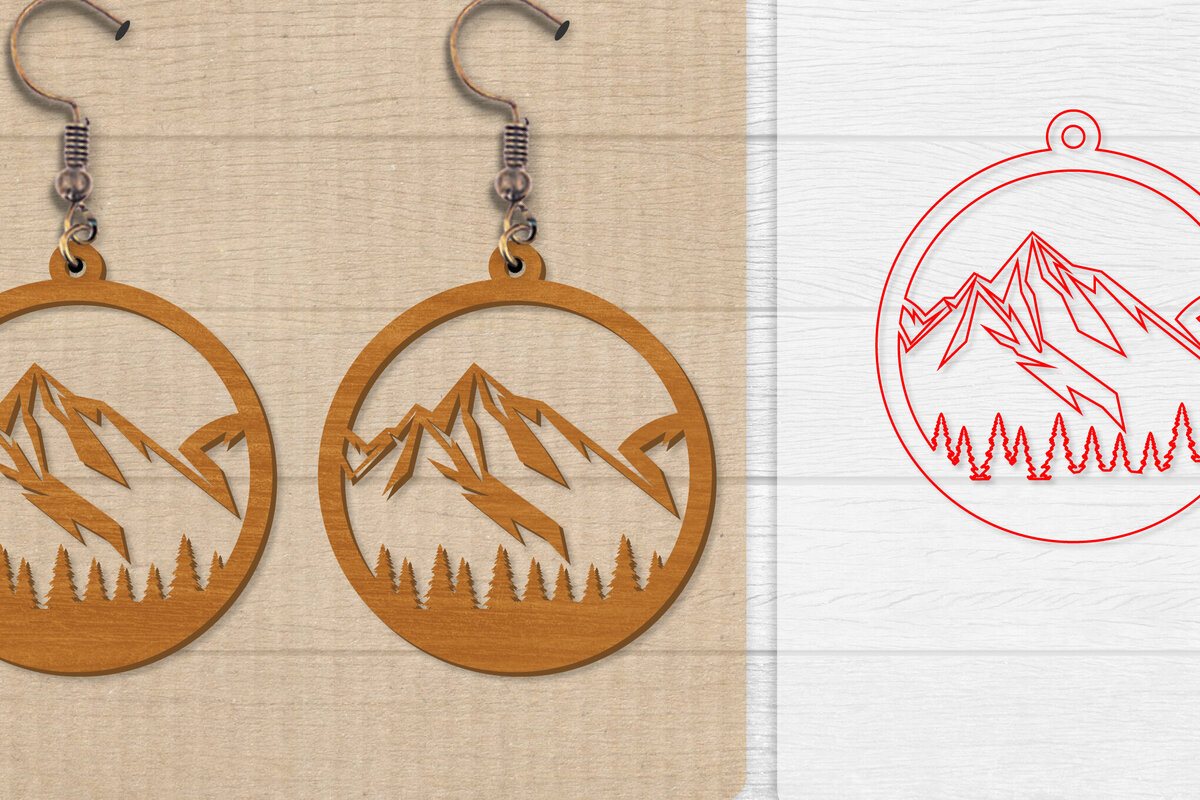 Σετ των 3 Intra απο ξύλο plywood 3mm-4mm πάχος - Σκουλαρίκι Mountain Lasercut Δίασταση 3x3 cm INTRAFABR-114653649