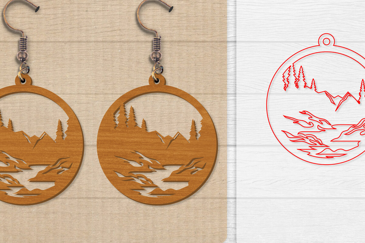 Σετ των 3 Intra απο ξύλο plywood 3mm-4mm πάχος - Σκουλαρίκι Mountain Lasercut Δίασταση 3x3 cm INTRAFABR-114653472