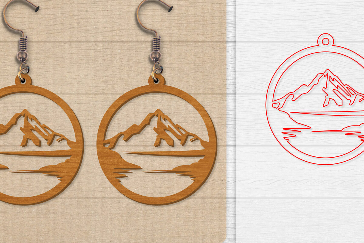 Σετ των 3 Intra απο ξύλο plywood 3mm-4mm πάχος - Σκουλαρίκι Mountain Lasercut Δίασταση 3x3 cm INTRAFABR-114653504