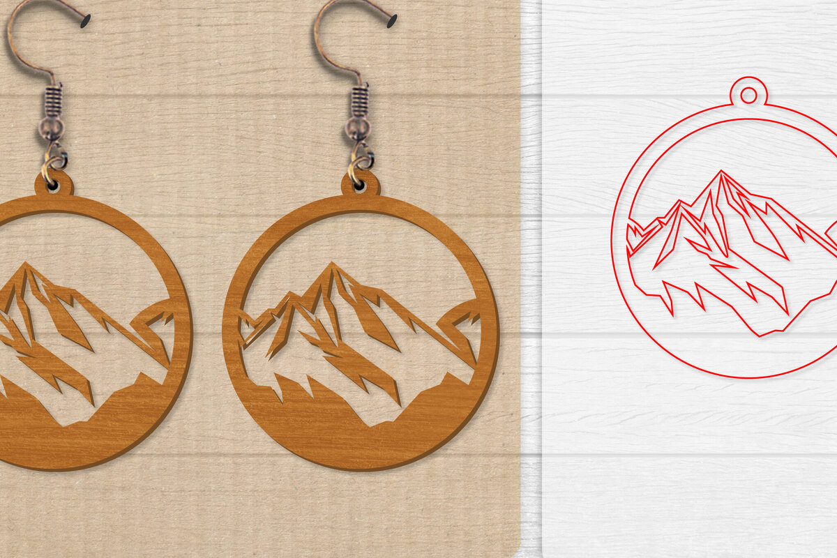 Σετ των 3 Intra απο ξύλο plywood 3mm-4mm πάχος - Σκουλαρίκι Mountain Lasercut Δίασταση 3x3 cm INTRAFABR-114653576