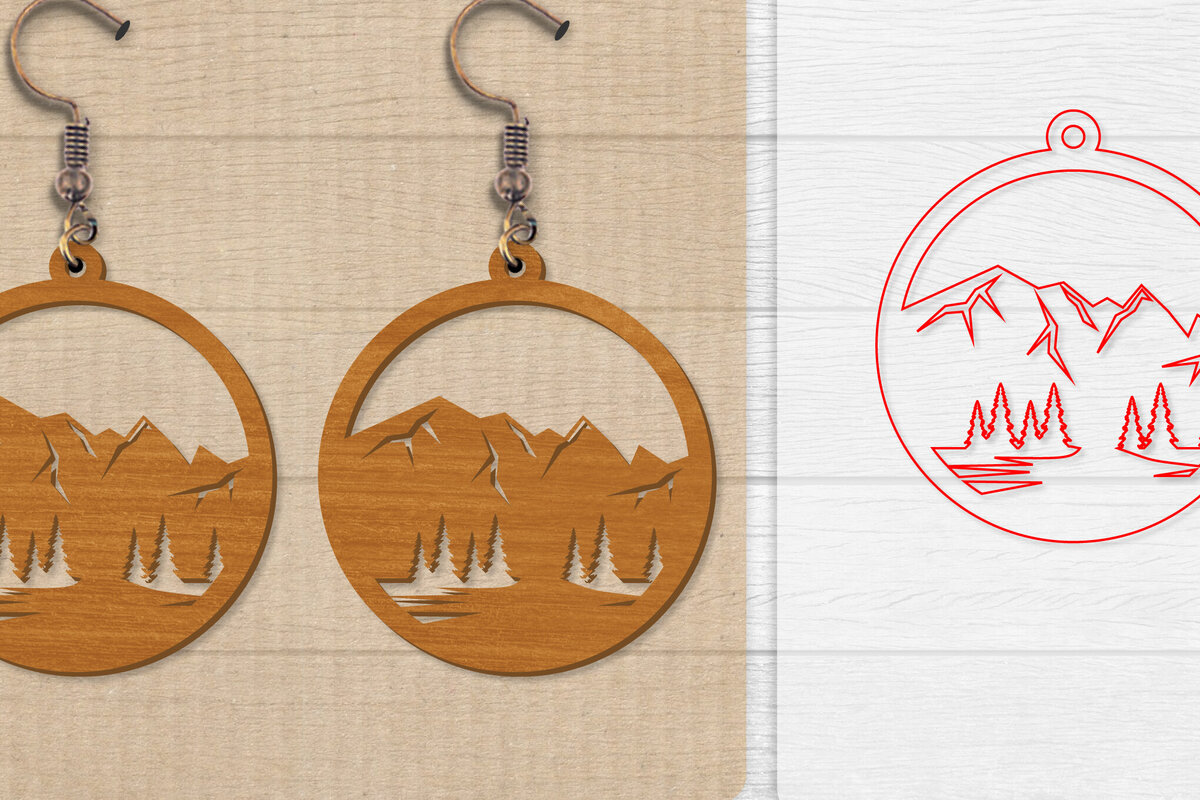 Σετ των 3 Intra απο ξύλο plywood 3mm-4mm πάχος - Σκουλαρίκι Mountain Lasercut Δίασταση 3x3 cm INTRAFABR-114653582