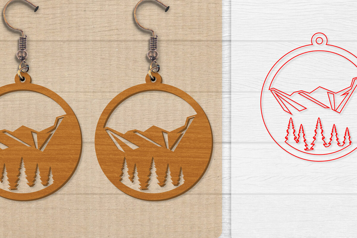 Σετ των 3 Intra απο ξύλο plywood 3mm-4mm πάχος - Σκουλαρίκι Mountain Lasercut Δίασταση 3x3 cm INTRAFABR-114653586