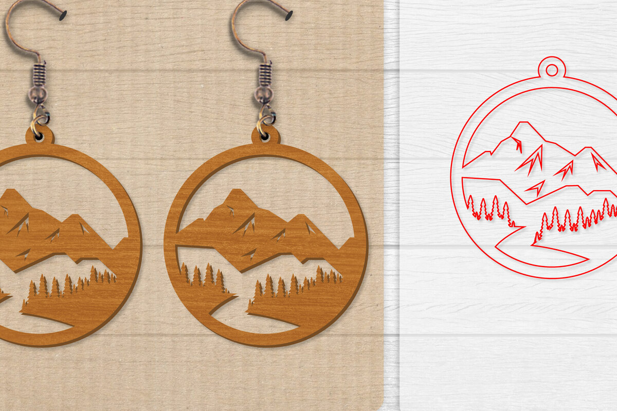 Σετ των 3 Intra απο ξύλο plywood 3mm-4mm πάχος - Σκουλαρίκι Mountain Lasercut Δίασταση 3x3 cm INTRAFABR-114653608